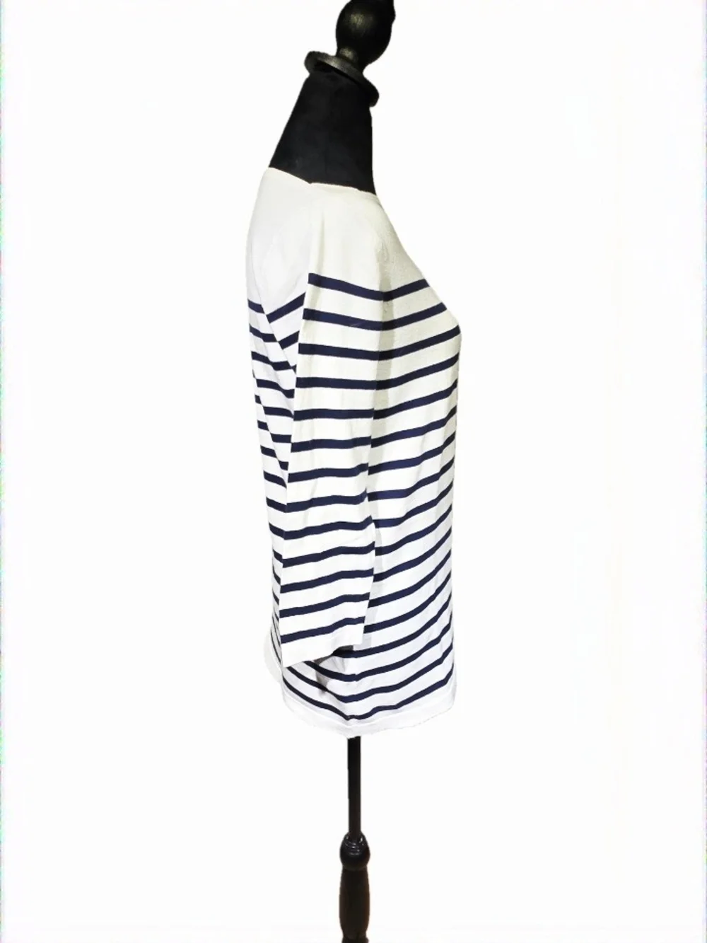 Tommy Bahama 100% White Top with Navy Stripes - Boatneck 3/4 Sleeve - Picture 7 of 9